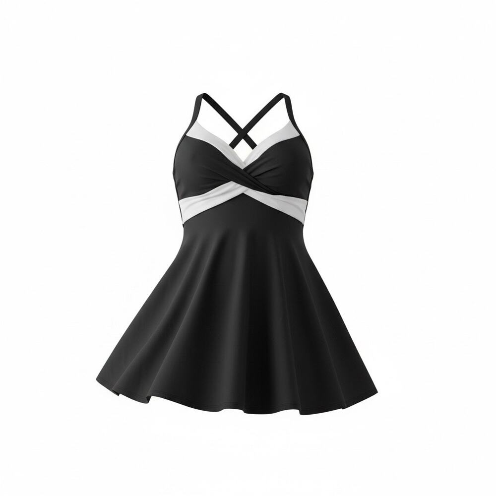 Black XL classic preppy minimalist swim dress